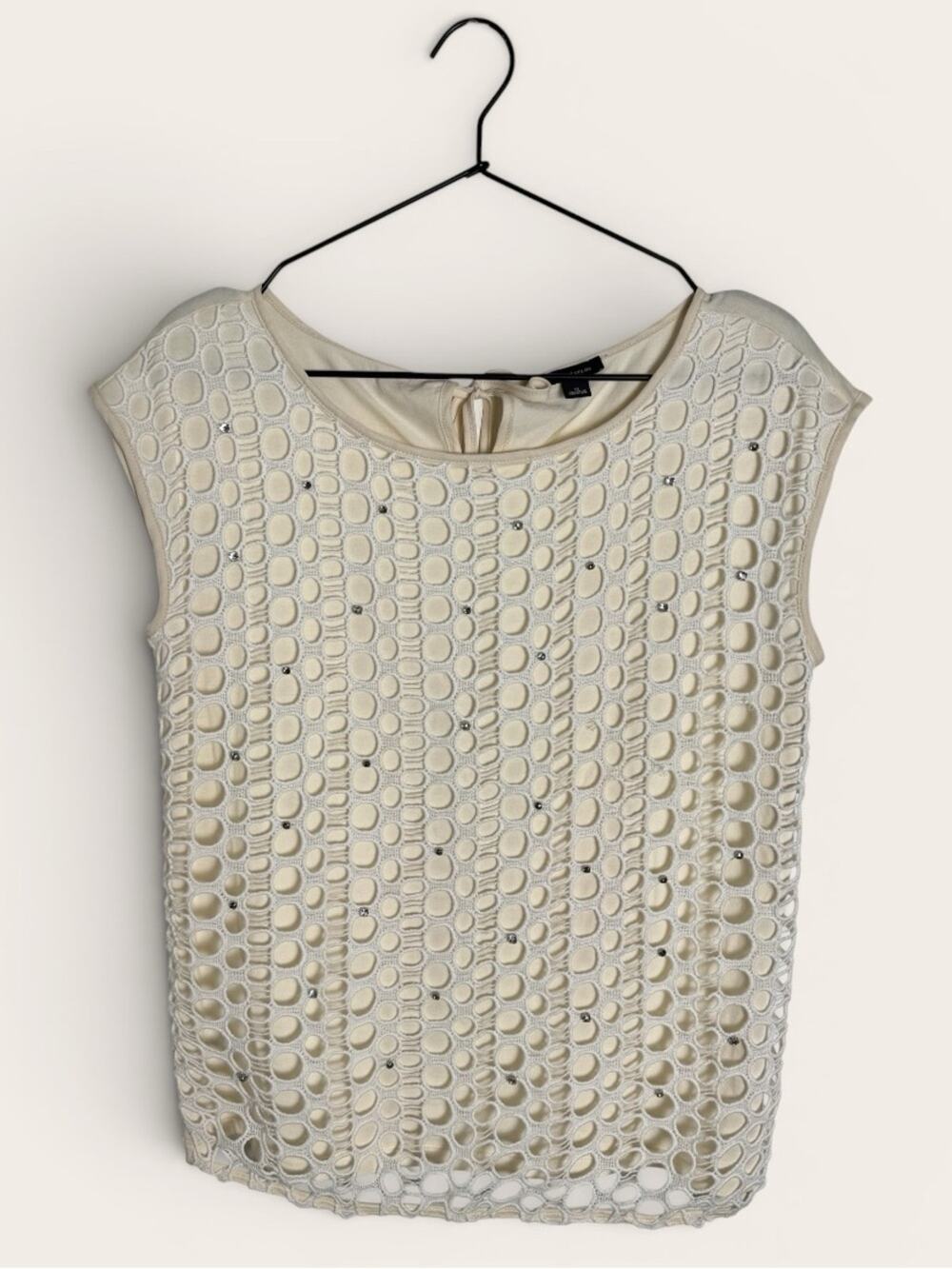 Vintage 90s Ann Taylor Rhinestone Circle Eyelet Lined Tank Top Y2K Small